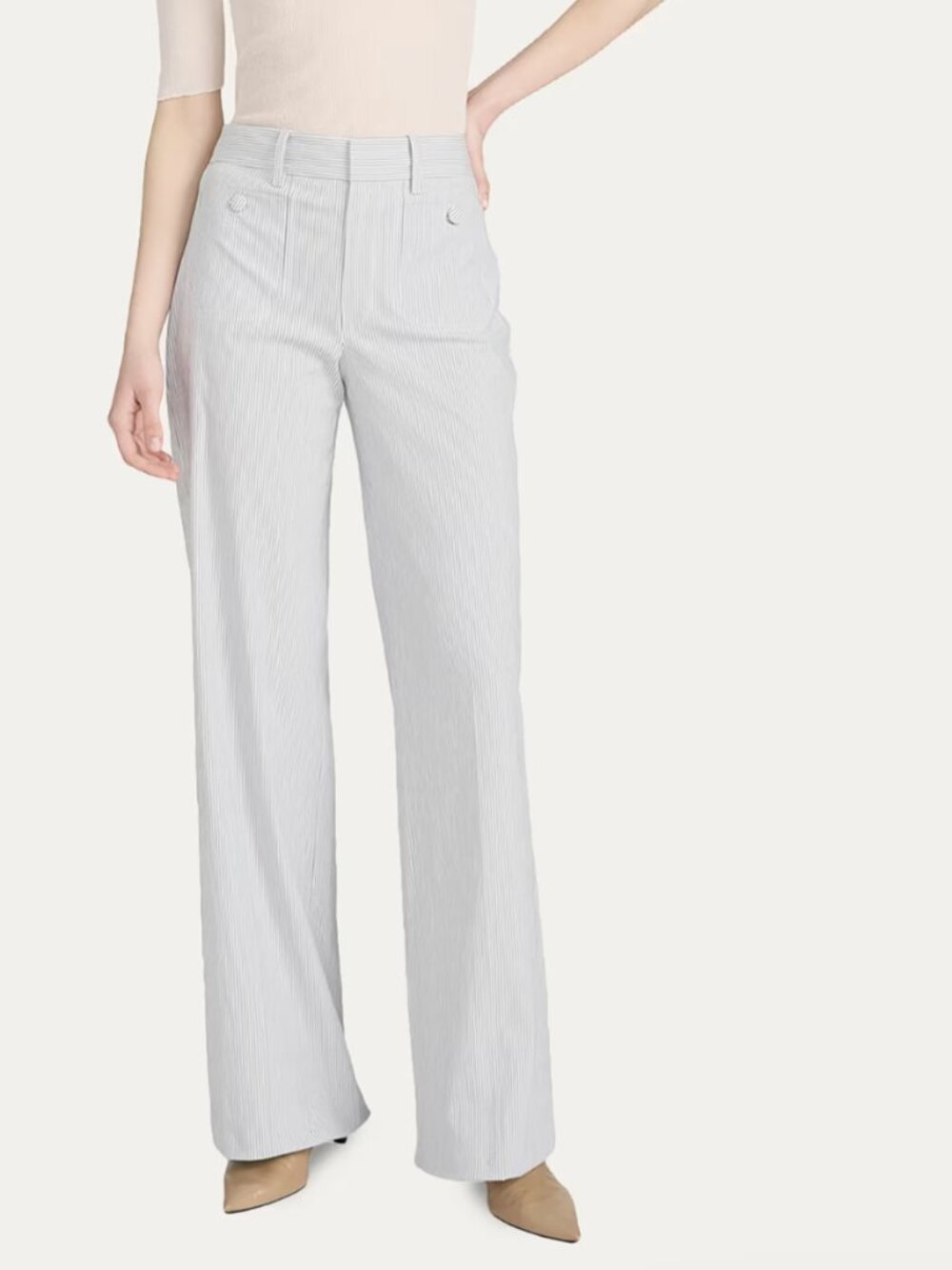 FRAME The Stripe Modernist Pocket Trousers white blue wide leg 0